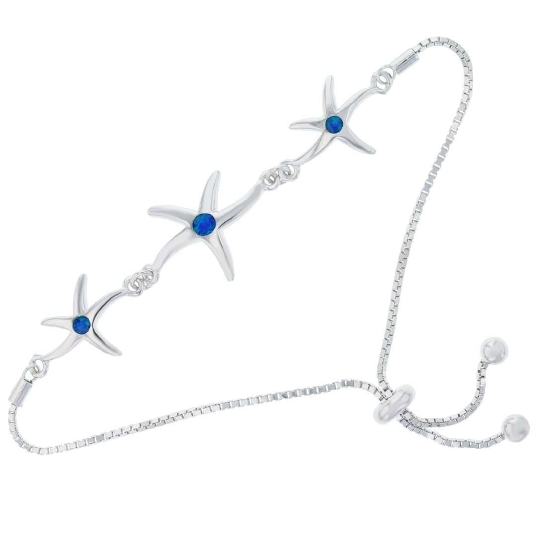 Sterling Silver Created Blue Opal Starfish Adjustable Bracelet Image 1