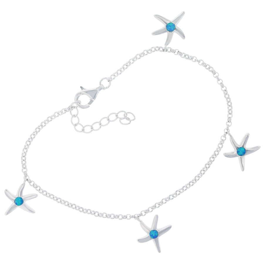 Sterling Silver Created Blue Opal Starfish Charm Bracelet Image 1