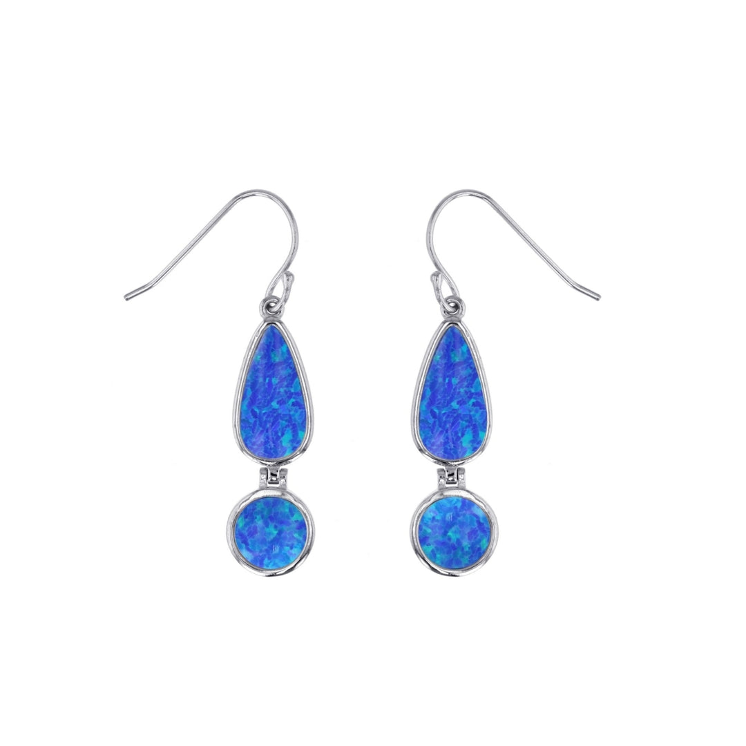 Sterling Silver Created Blue Opal Teardrop and Round Earrings Image 1