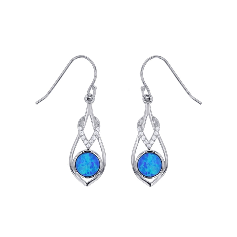 Sterling Silver Created Blue Opal Teardrop CZ Dangle Earrings Image 1