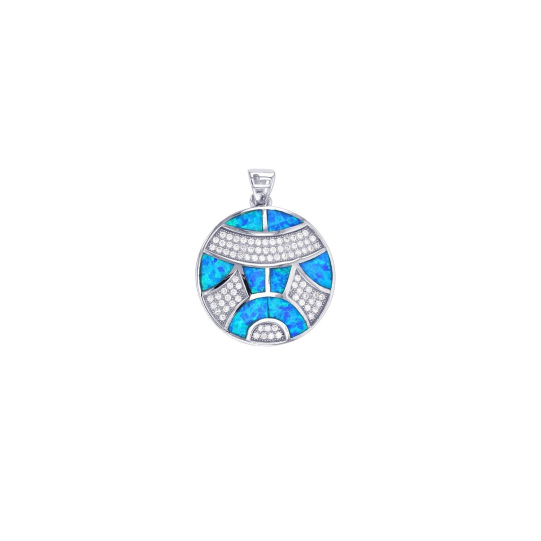 Sterling Silver Created Blue Opal Round CZ Pendant Necklace Image 1