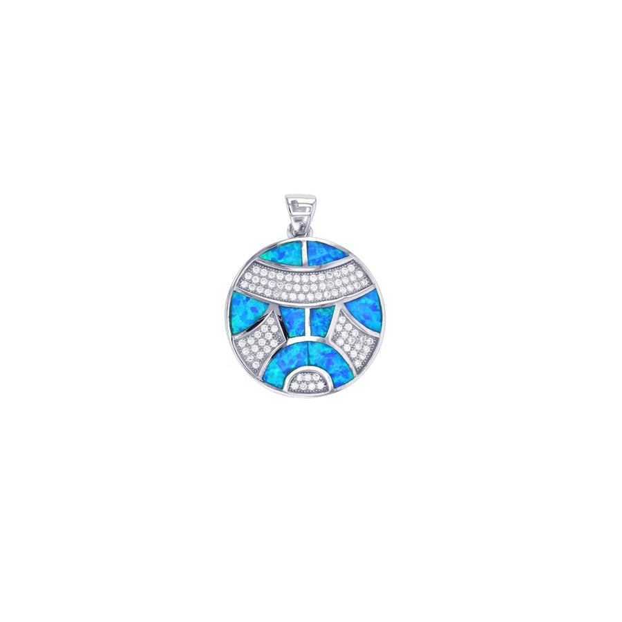 Sterling Silver Created Blue Opal Round CZ Pendant Necklace Image 1