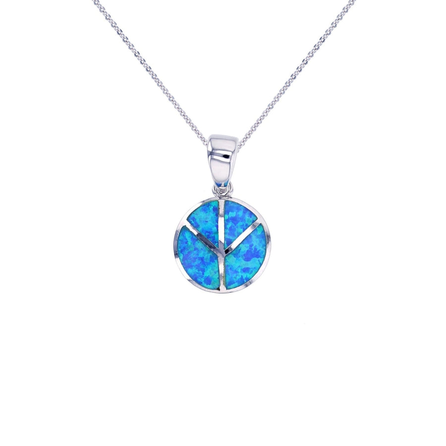 Sterling Silver Created Blue Opal Peace Sign Pendant Necklace Image 1