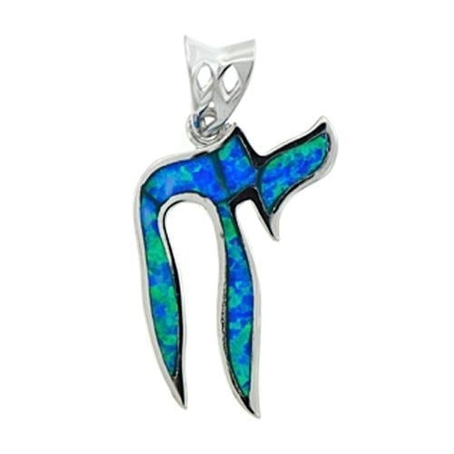 Sterling Silver Created Blue Opal Pi Pendant Necklace Image 1