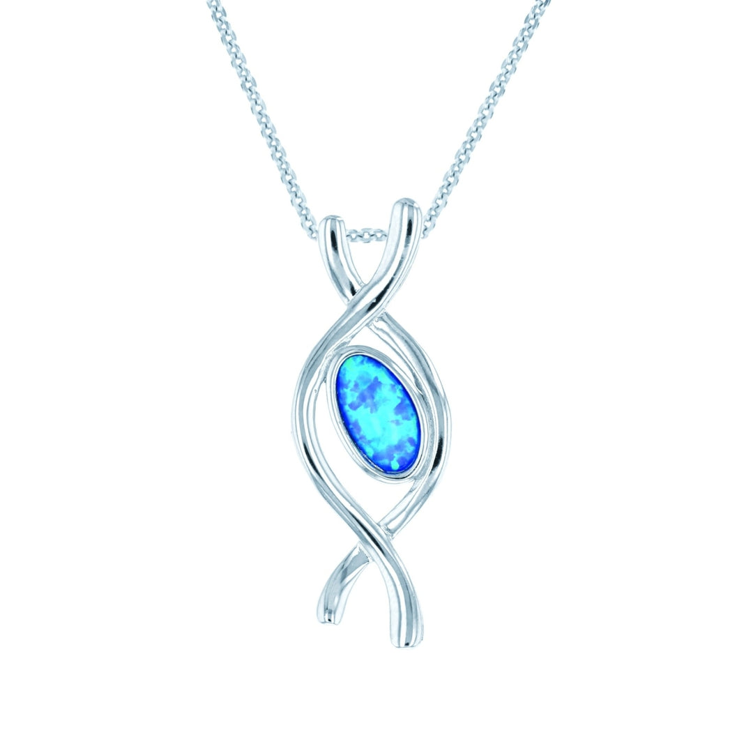 Sterling Silver Created Blue Opal X-Shape Pendant Necklace Image 1