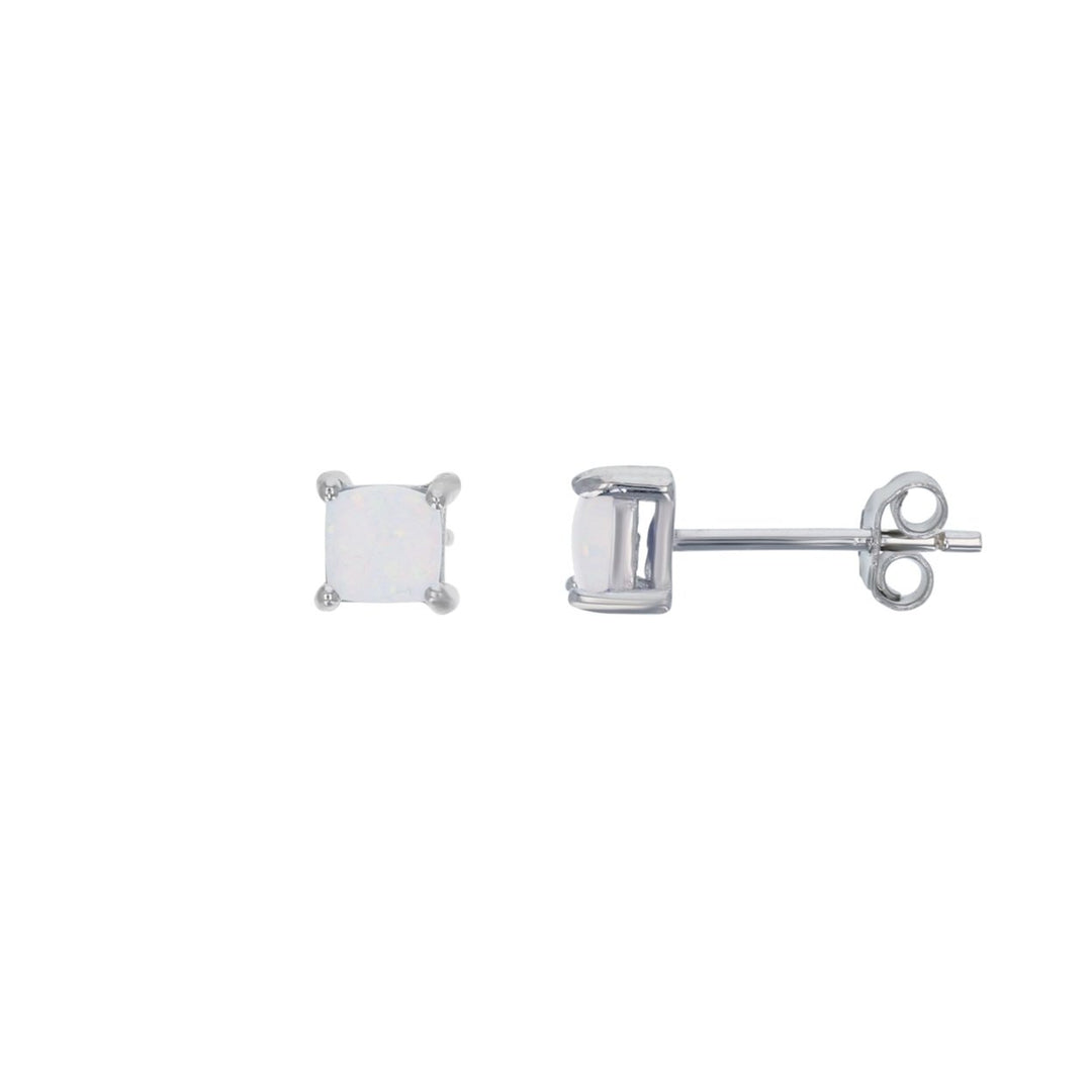 Sterling Silver Created White Opal 4mm Square Stud Earrings Image 1