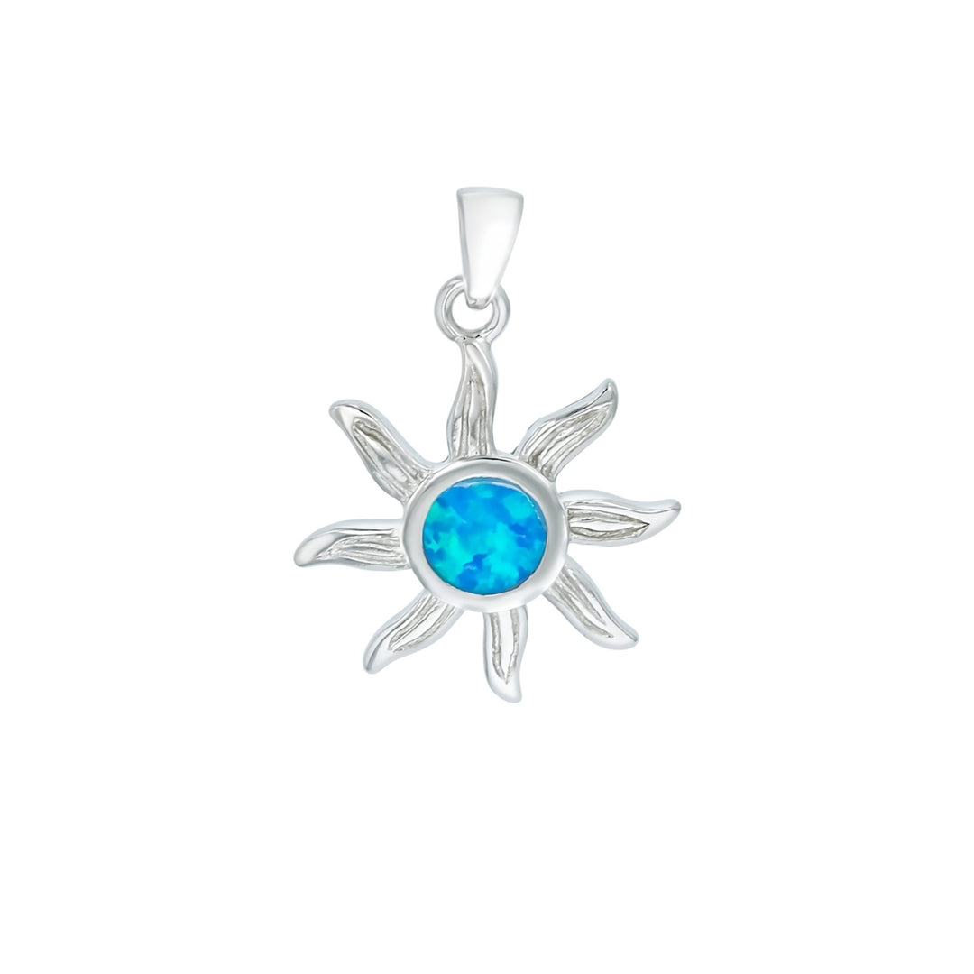 Sterling Silver Created Blue Opal Sun Pendant Necklace Image 1