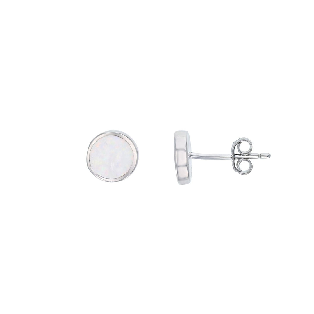 Sterling Silver Created White Opal 7mm Round Stud Earrings Image 1