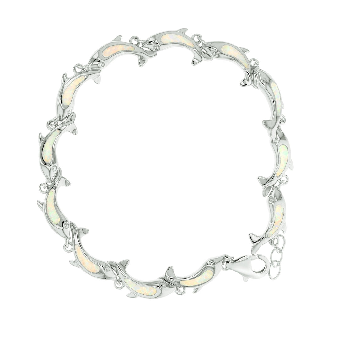 Sterling Silver Created White Opal Dolphin Bracelet Image 1