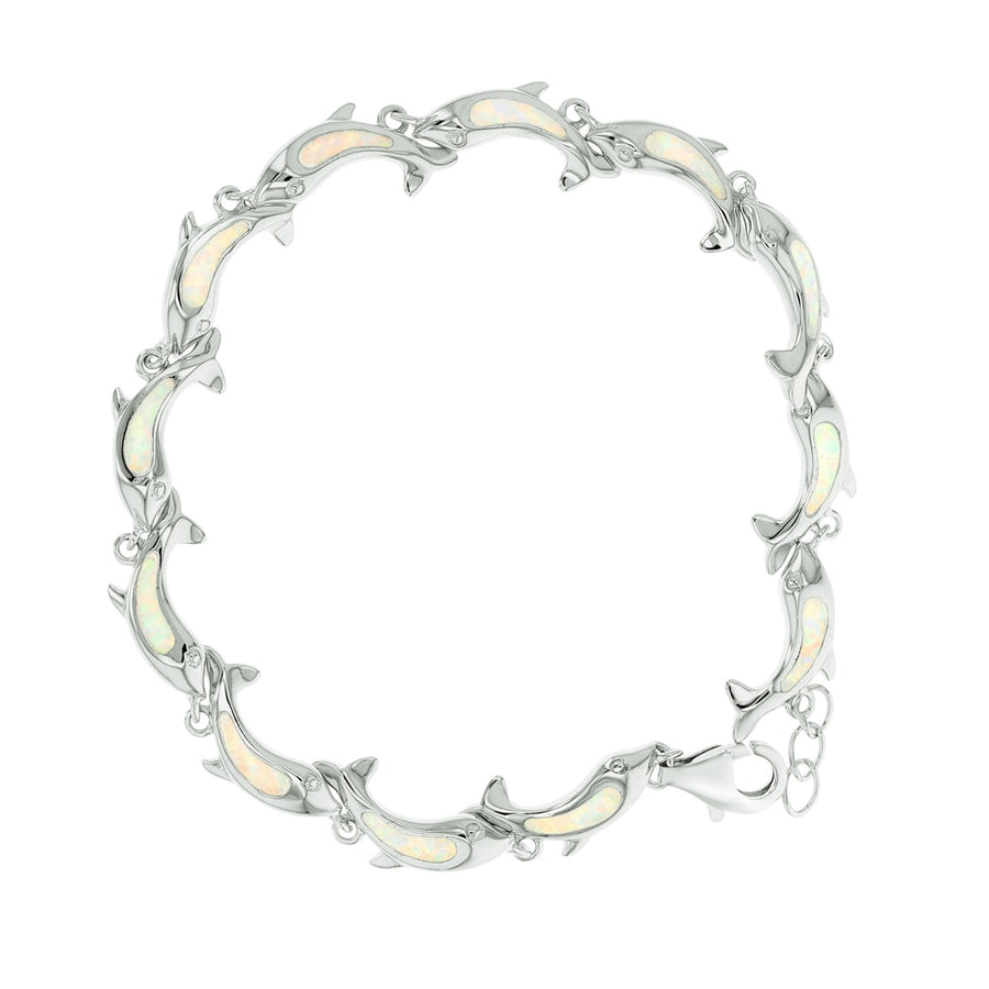 Sterling Silver Created White Opal Dolphin Bracelet Image 1