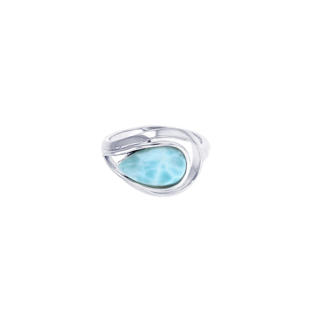 Sterling Silver Tear Drop Natural Larimar Ring Image 1