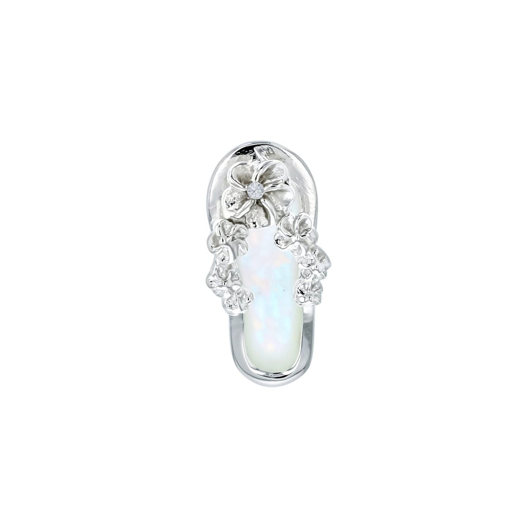 Sterling Silver Created White Opal Floral Flip-Flop Pendant Image 1