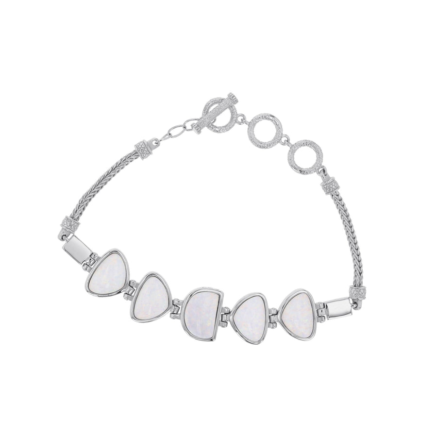 Sterling Silver Created White Opal Geometry Link Toggle Bracelet Image 1