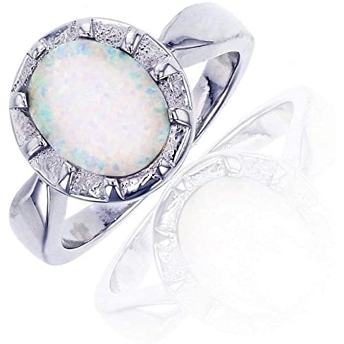 Sterling Silver Oval Created White Opal Ring Image 2