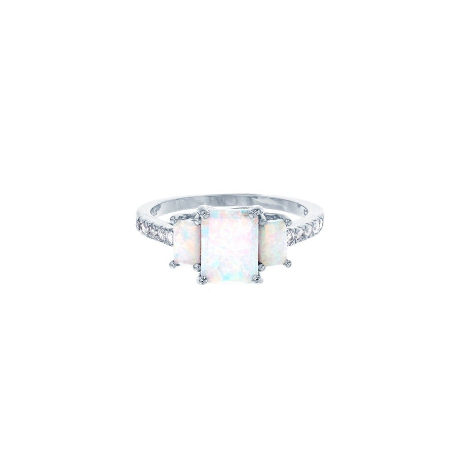 Sterling Silver Rectangular Created White Opal CZ Ring Image 1