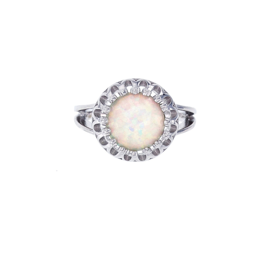 Sterling Silver Round Created White Opal Attractive Ring Image 1