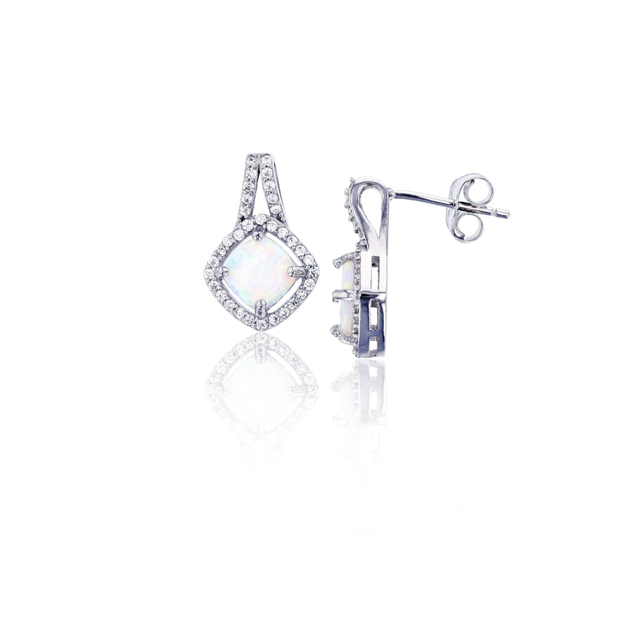 Sterling Silver Cushion White Opal CZ Side Earring Image 1