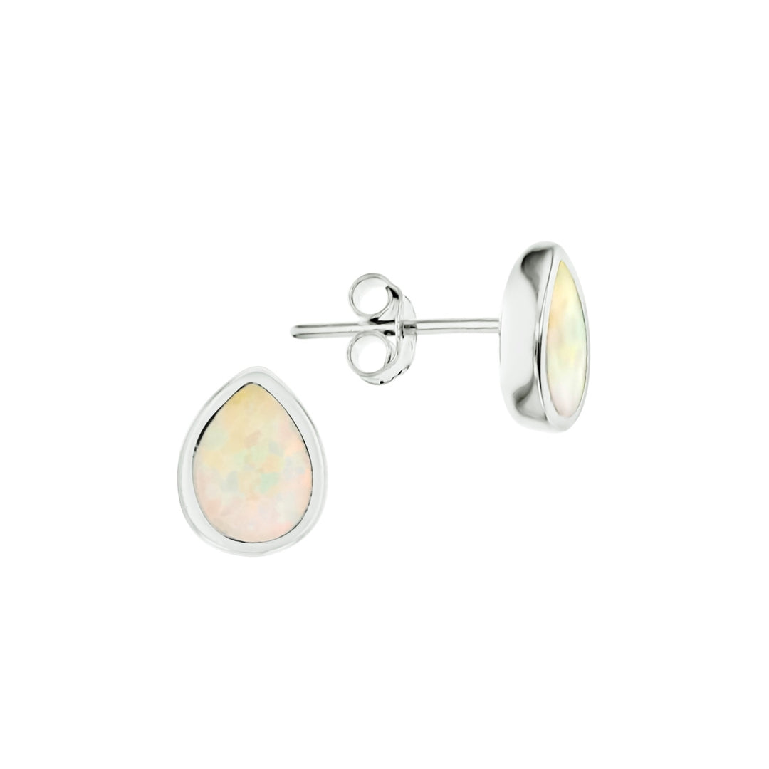 Sterling Silver Created White Opal Pear Stud Earrings Image 1