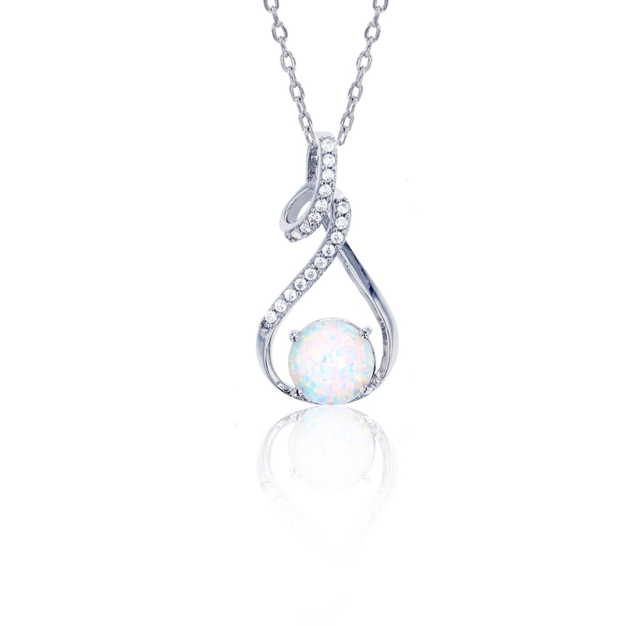 Sterling Silver Created White Opal Teardrop CZ  Pendant Image 1