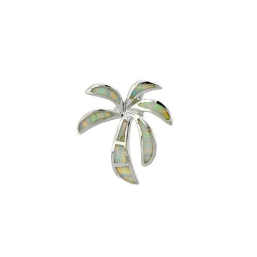 Sterling Silver Created White Opal Palm Tree Pendant Image 1