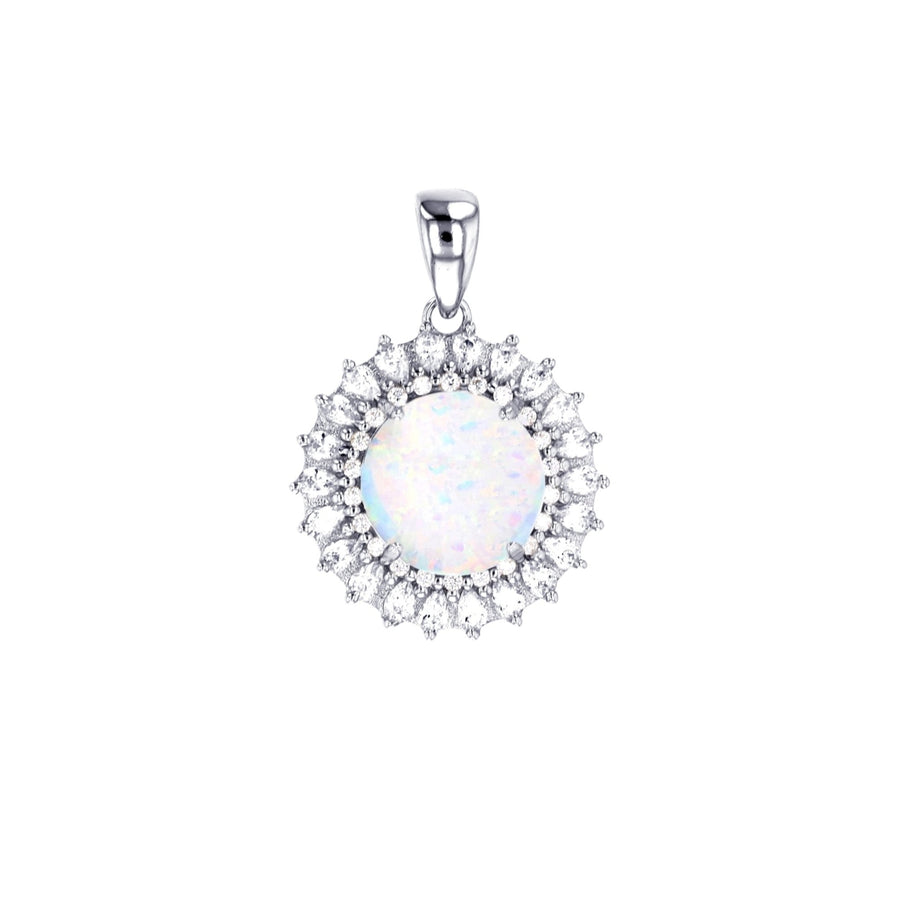 Sterling Silver Created White Opal Round Halo Pendant Image 1