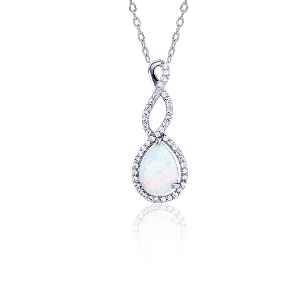 Sterling Silver Created White Opal Twisted CZ Pendant Image 1