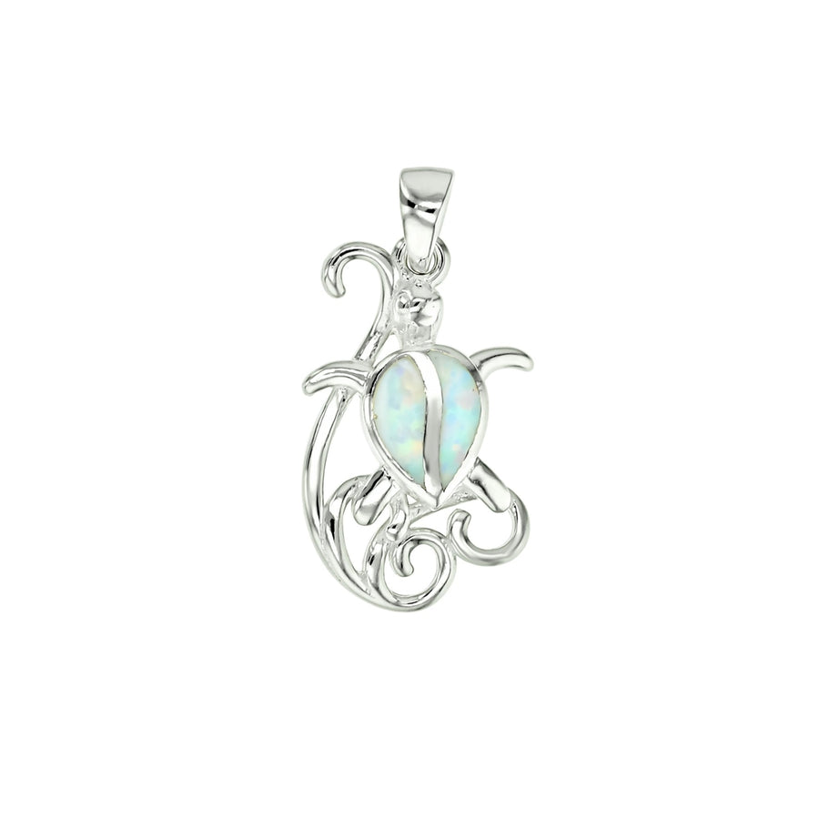 Sterling Silver Created White Opal Turtle Pendant Image 1