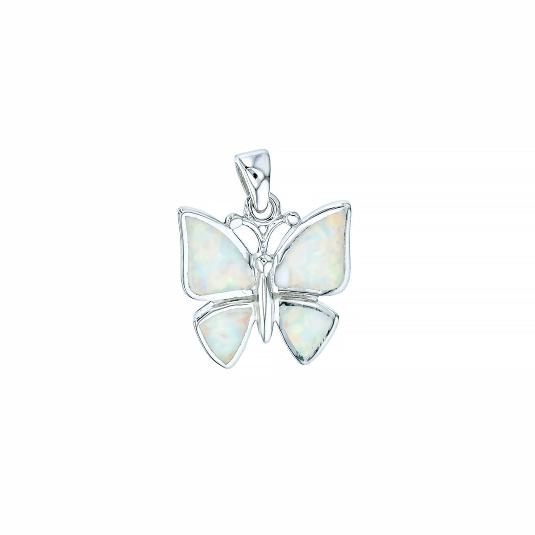 Sterling Silver Created White Opal Smalll Butterfly Pendant Image 1