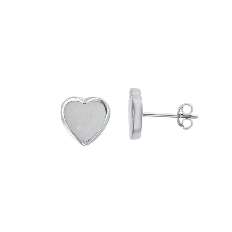 Sterling Silver Created White Opal Heart Stud Earrings Image 1