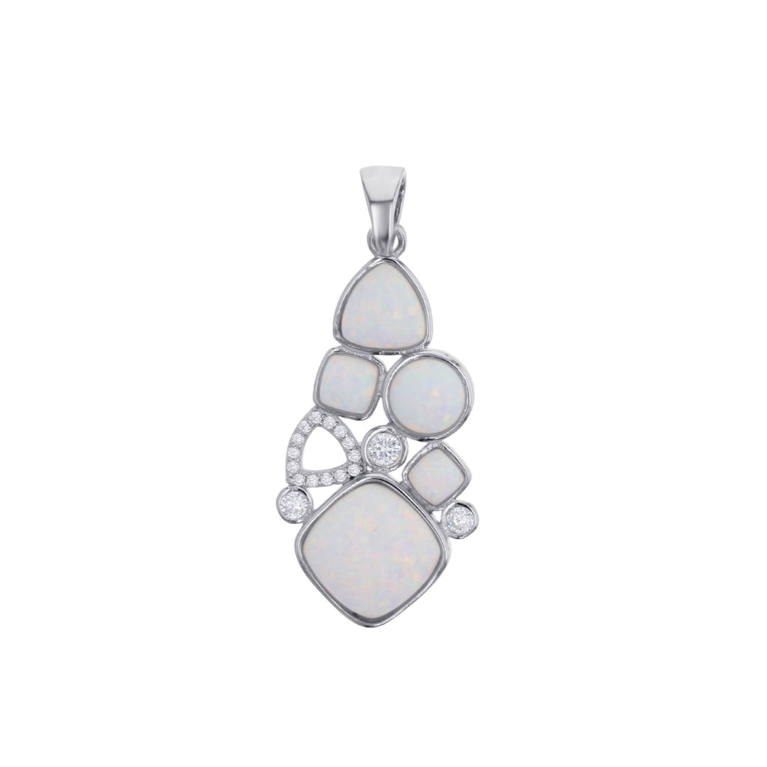 Sterling Silver Created White Opal Geometry Shapes CZ Pendant Image 1