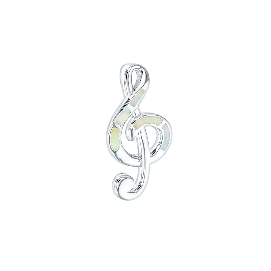 Sterling Silver Created White Opal Music Note Pendant Image 1