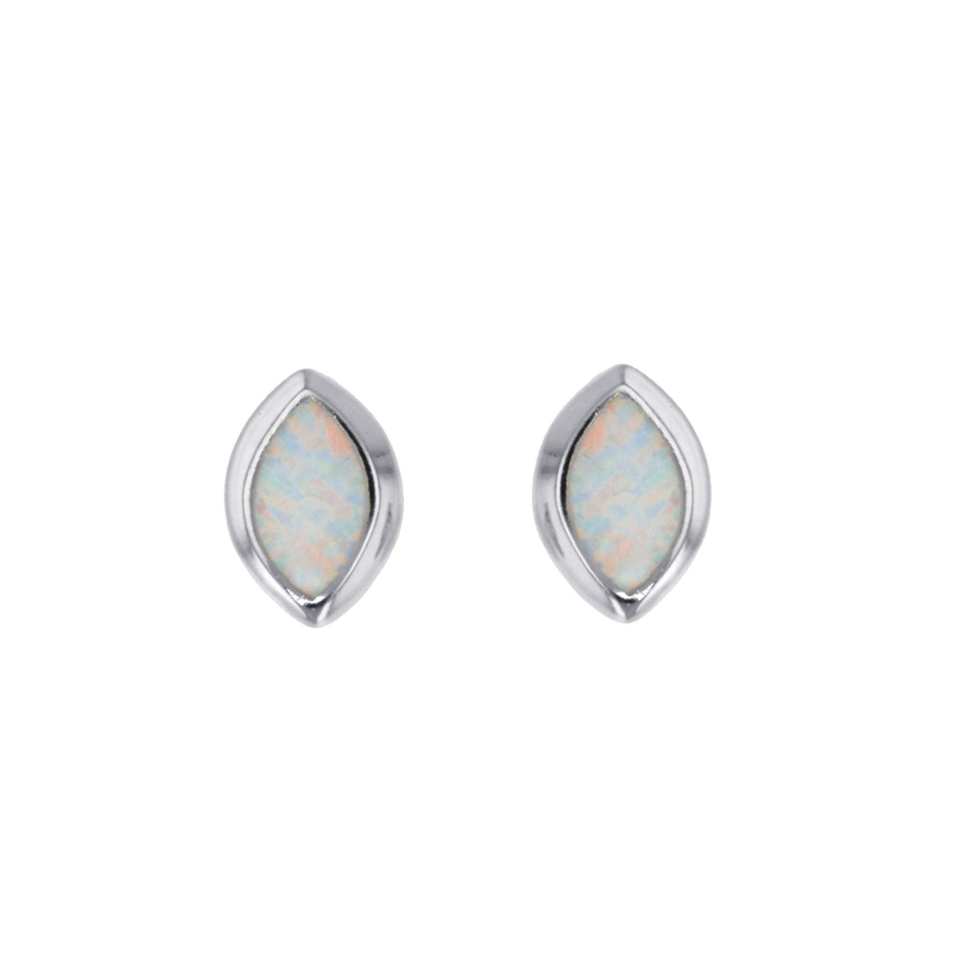 Sterling Silver Created White Opal Marquise Stud Earrings Image 1