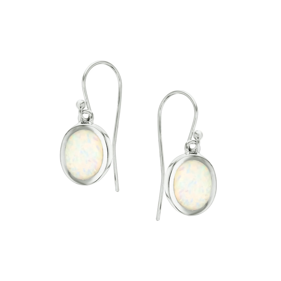 Sterling Silver Created White Opal Oval Earrings Image 1