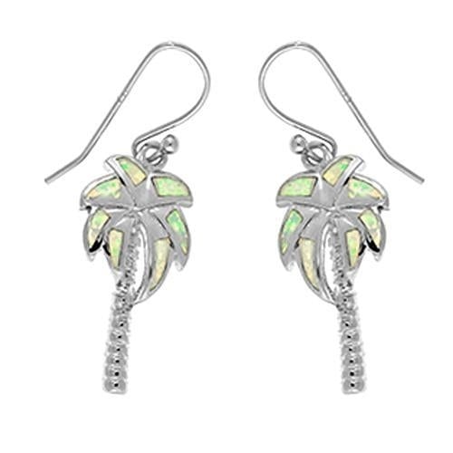 Sterling Silver Created White Opal Palm Tree Earrings Image 1