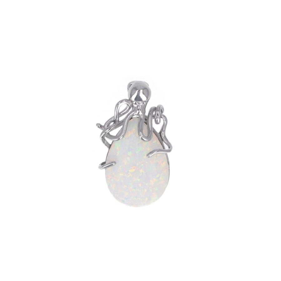 Sterling Silver Created White Opal Pear Shape Octopus Pendant Image 1