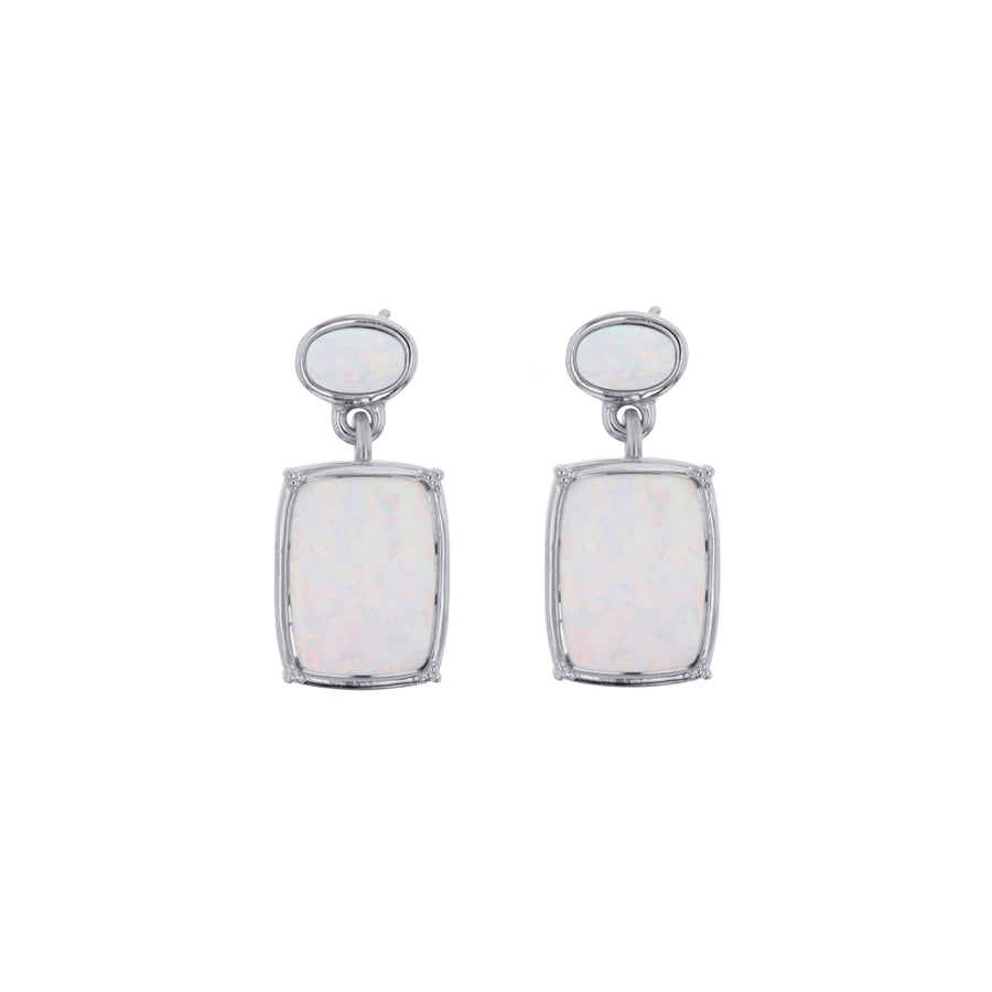 Sterling Silver Created White Opal Rectangle and Oval Drop Earrings Image 1