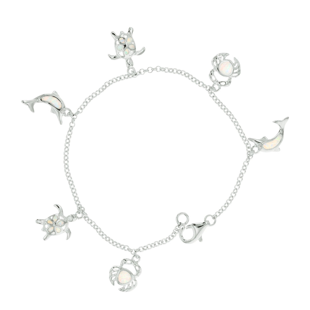 Sterling Silver Created White Opal Sealife Charm Bracelet Image 1