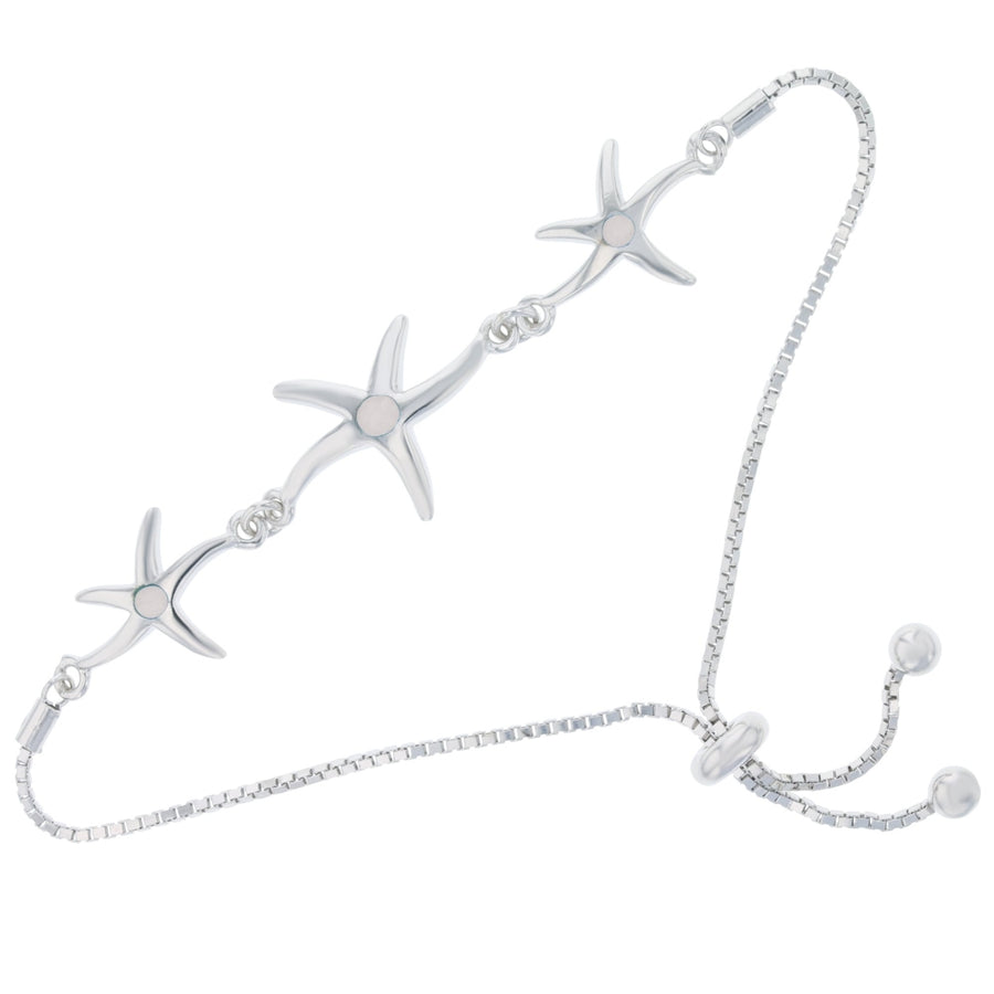 Sterling Silver Created White Opal Starfish Adjustable Bracelet Image 1