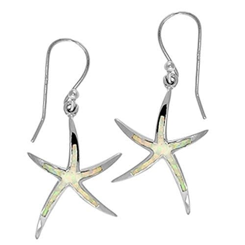 Sterling Silver Created White Opal Starfish Earrings Image 1