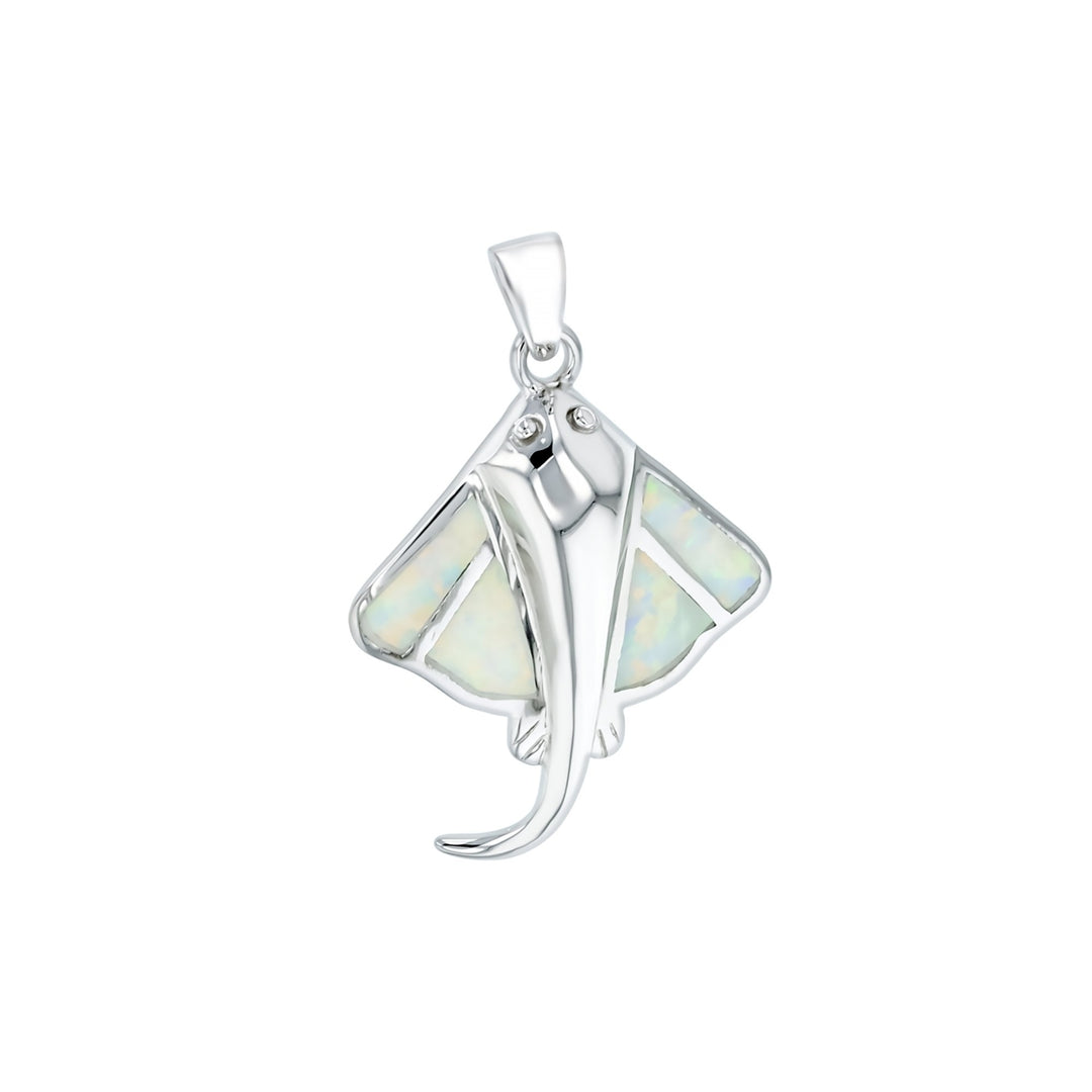 Sterling Silver Created White Opal Stingray Pendant Image 1