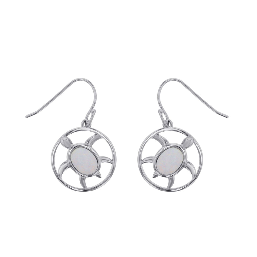 Sterling Silver Created White Opal Turtle in Open Circle Earrings Image 1