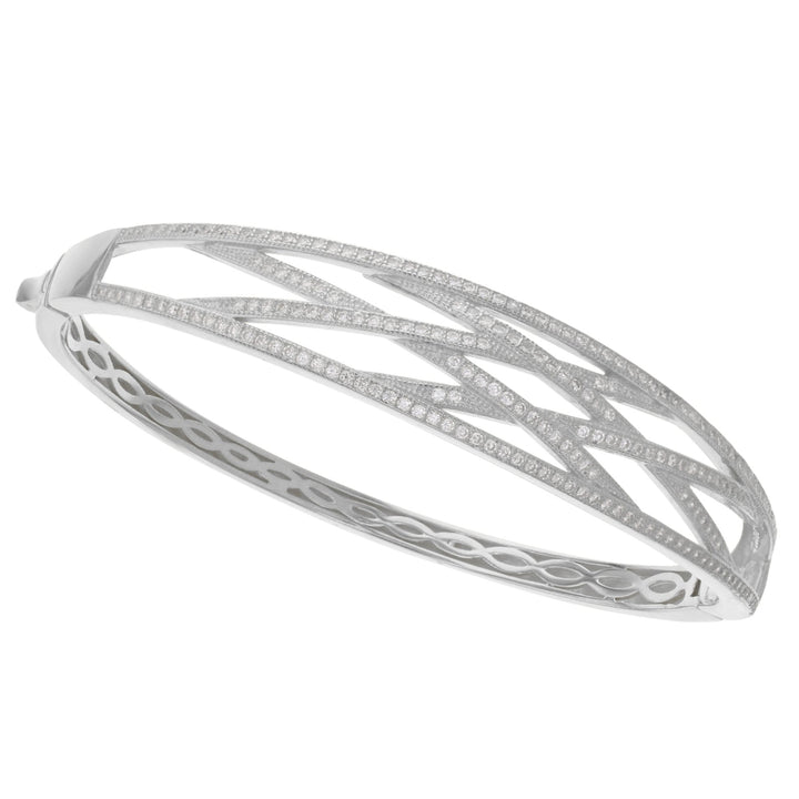 Sterling Silver Criss Cross CZ Bangle Bracelet Image 1