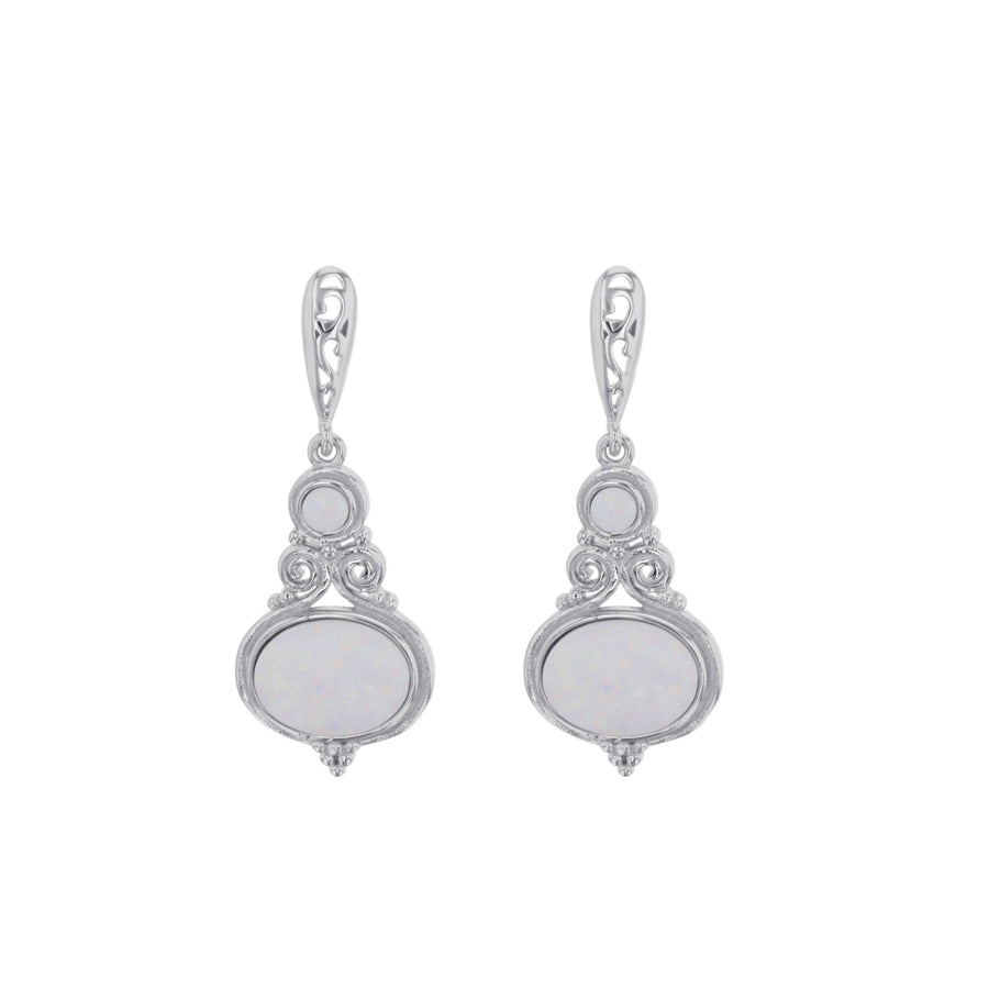 Sterling Silver Created White Opal Vintage Drop Earrings Image 1