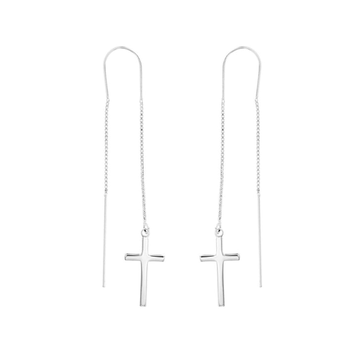 Sterling Silver Cross Threader Chic Earrings Image 2