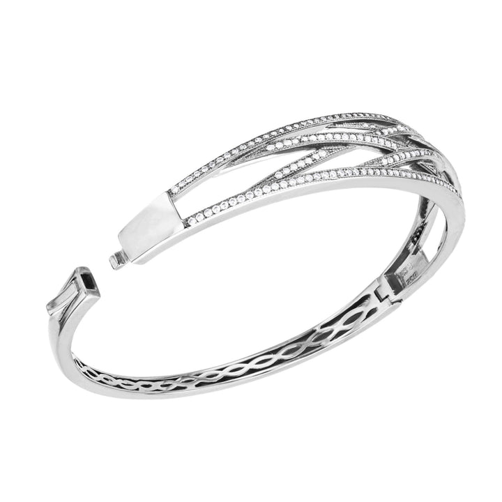 Sterling Silver Criss Cross CZ Bangle Bracelet Image 2