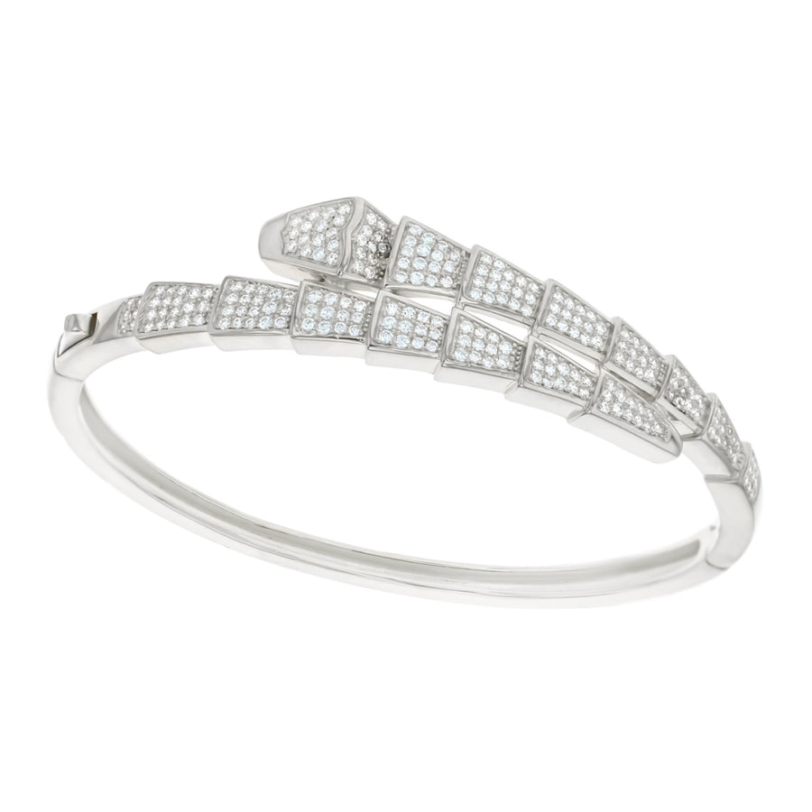 Sterling Silver Crossover Pattern  CZ Bangle Bracelet Image 1