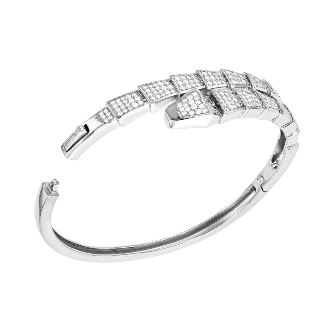 Sterling Silver Crossover Pattern  CZ Bangle Bracelet Image 2