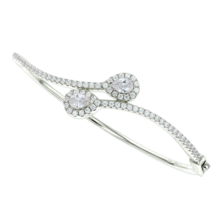 Sterling Silver CZ Intercross Pave Bangle Bracelet Image 1