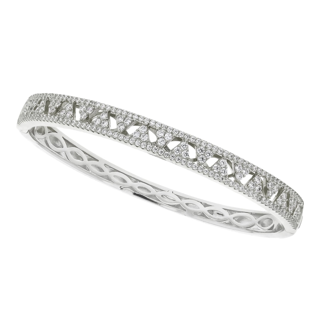 Sterling Silver Cutout Pave Triangle CZ Bangle Bracelet Image 1