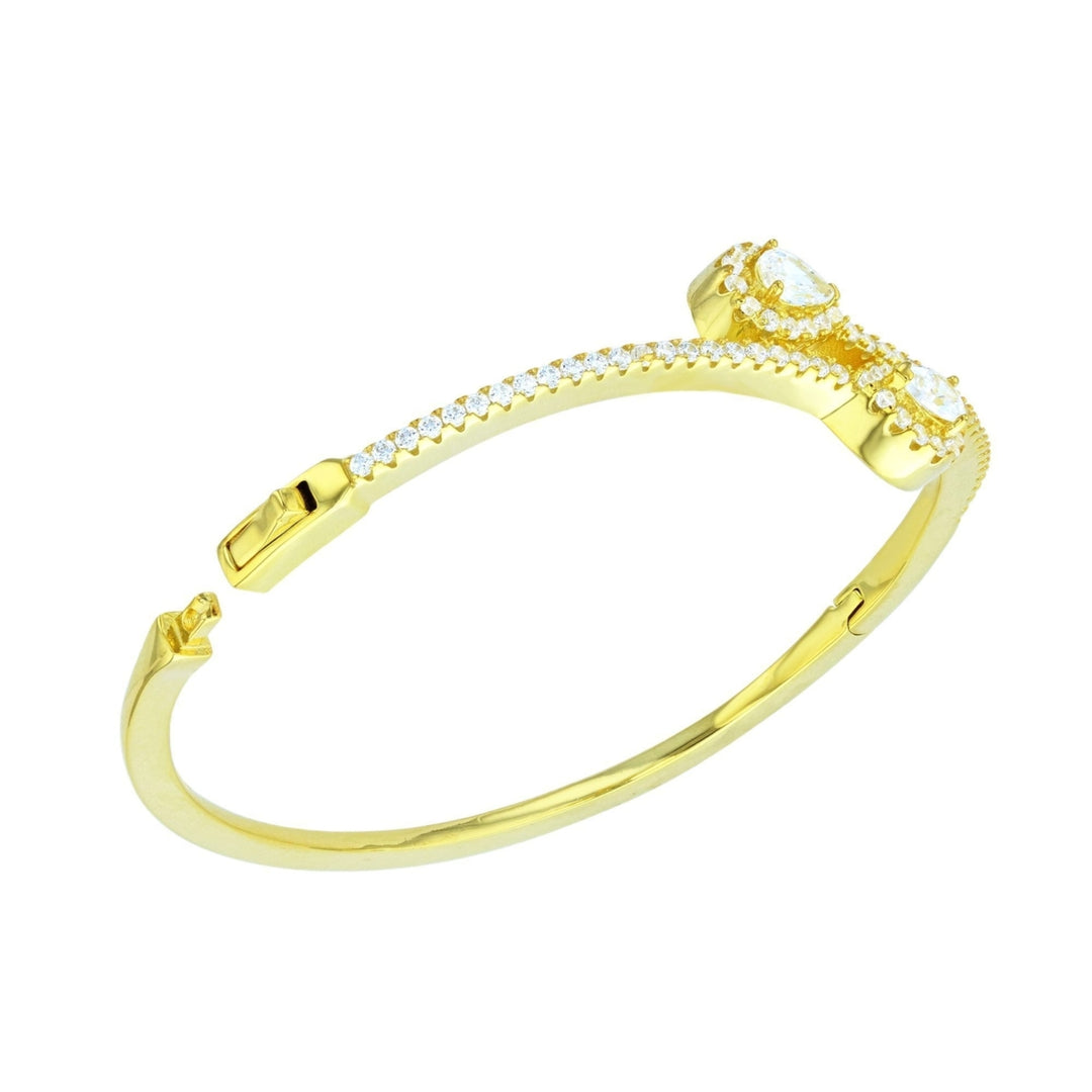 Sterling Silver CZ Intercross Pave Gold Plated Bangle Bracelet Image 2